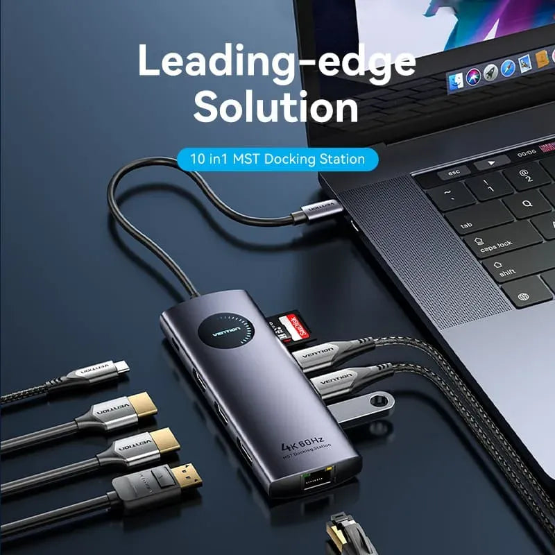 Vention USB-C MULTI-FUNCTIONAL 9 in 1 DOCKING STATION (VEN TQVHB)Type c to HDMI x 2 USB 3.0 x 2 USB 2.0 RJ45 SD TF PD(100W)