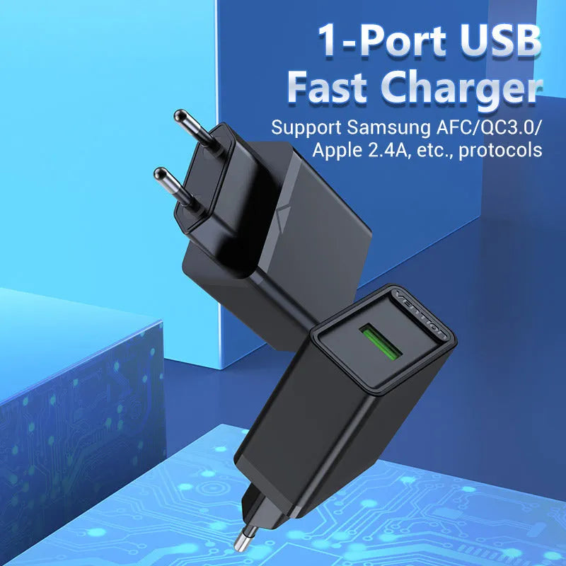 Vention 1-port USB Wall Charger(18W) UK-Plug Black