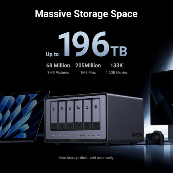 UGREEN NASync DXP6800 Pro 6-Bay Desktop NAS, Intel i5 1235u 10-Core CPU, 8GB DDR5 RAM, Built-in 128G SSD for System, 2X 10GbE, 2XM.2 NVMe Slots, 8K HDMI, Network Attached Storage (Diskless)