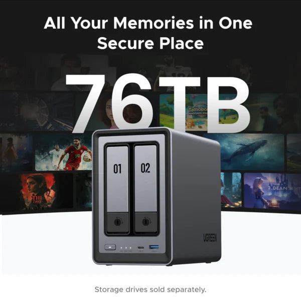 UGREEN CM670 NAS DXP2800 2-Bay Desktop NASync Intel N100 Quad-core CPU, 8GB DDR5 RAM, 32GB eMMC Storage, 2.5GbE, 2X M.2 NVMe Slots, 4K HDMI, Network Attached Storage (Diskless)