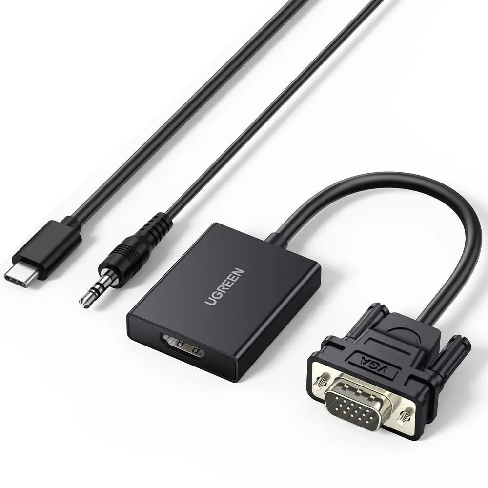 UGREEN VGA Male to HDMI Female Converter 1080P 60Hz Video Audio Sync USB-C Power 3.5mm Audio Cable CM513 50945