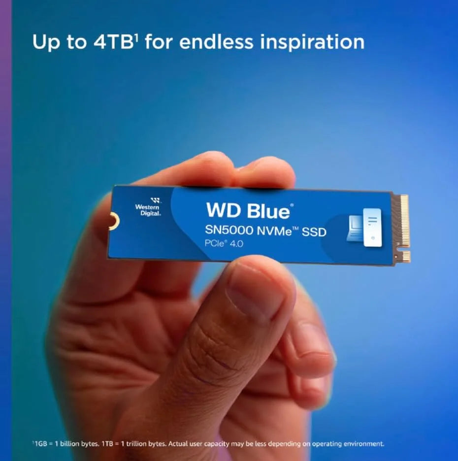 Western Digital 4TB WD Blue SN5000 NVMe Internal Solid State Drive SSD - PCIe Gen 4.0, M.2 2280, Up to 5,500 MB/s - WDS400T4B0E