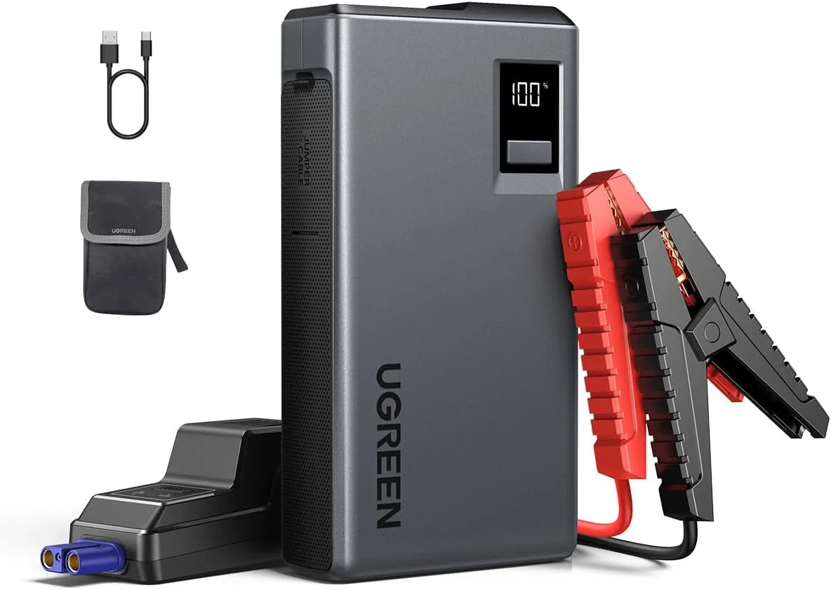 UGREEN Car Jump Starter Power Pack 1000A Car Battery Booster for Gasoline and Diesel Engines 12000mAh Portable Power Bank and Jump Leads with Digital Screen and LED Light for Emergency