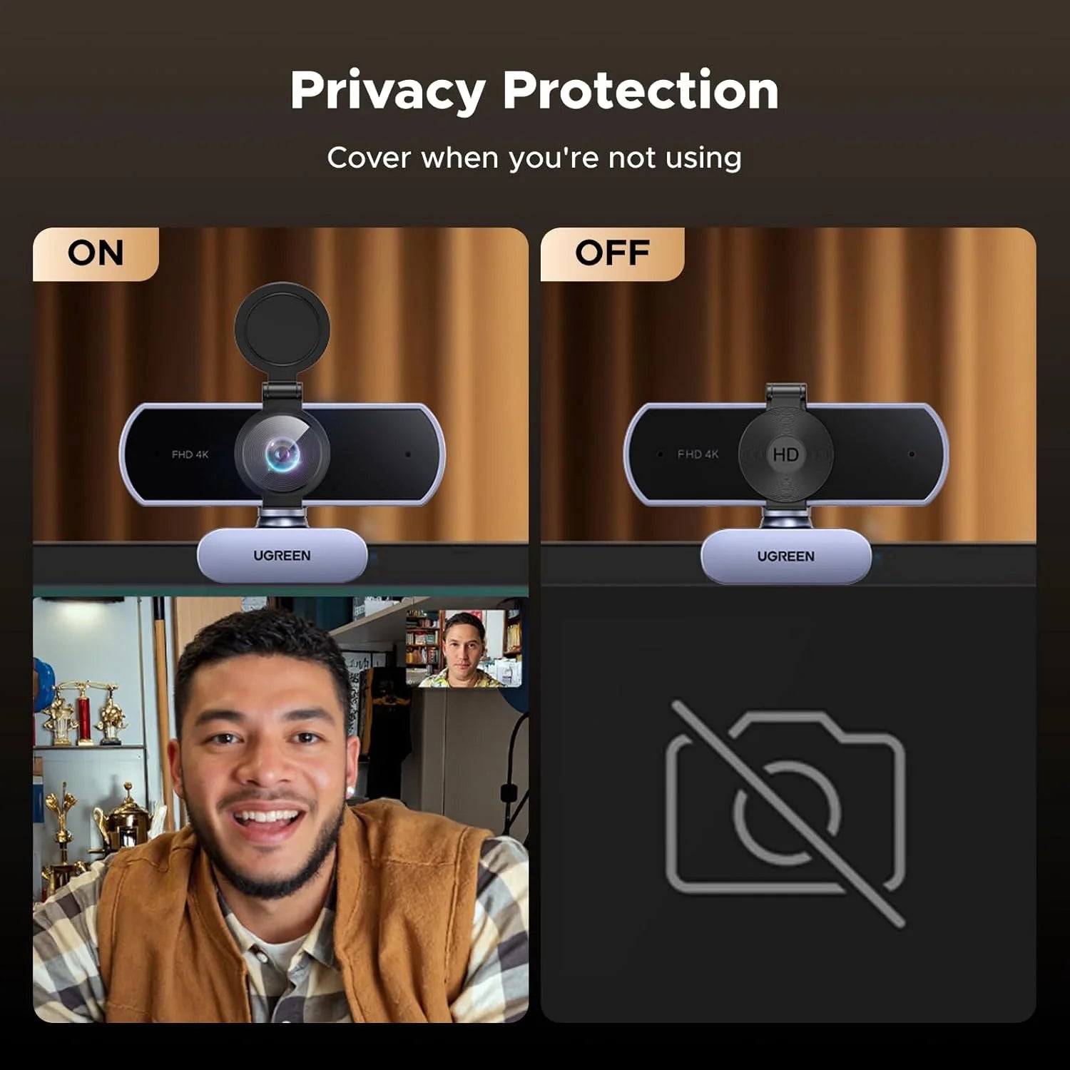 UGREEN CM831 65381 4K Webcam for PC Ultra HD Web Camera with Microphone, Privacy Cover, 70° Fov, PDAF Autofocus, USB A & USB C Adapter