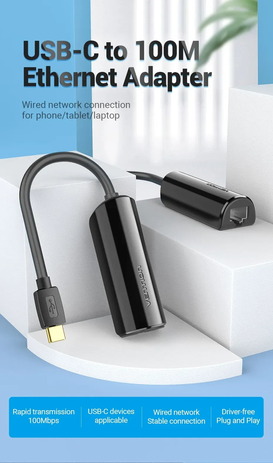 Vention USB-C to 100M Ethernet Adapter 0.15M Black (VEN CFABB)