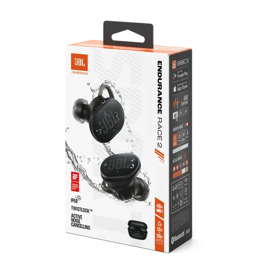JBL Endurance RACE 2,True Wireless Noise Cancelling Bluetooth Earbuds-Black