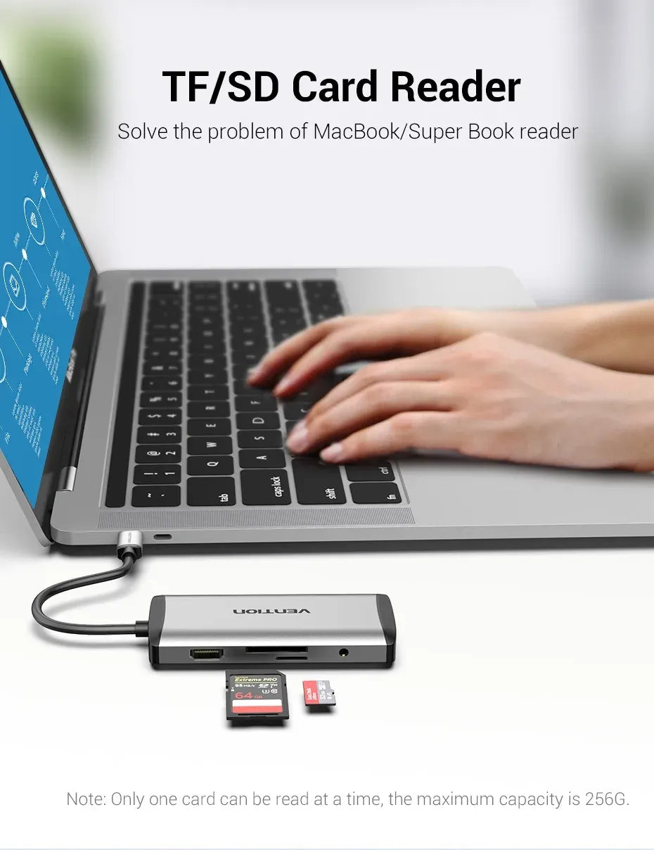 Vention USB-C MULTI-FUNCTIONAL 9 in 1 DOCKING STATION (VEN THAHB) Type to HDMI USB3.0*3 TF SD RJ45 3.5mm Audio PD (87W)