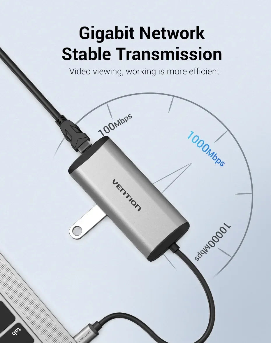 Vention USB-C MULTI-FUNCTIONAL 9 in 1 DOCKING STATION (VEN THAHB) Type to HDMI USB3.0*3 TF SD RJ45 3.5mm Audio PD (87W)