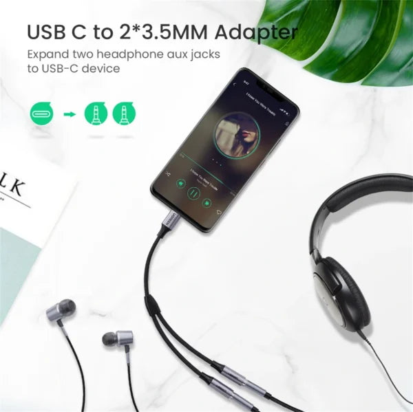 UGREEN 25cm USB Type C Male to 3.5mm 2 Female Audio Cable – AV144 30732