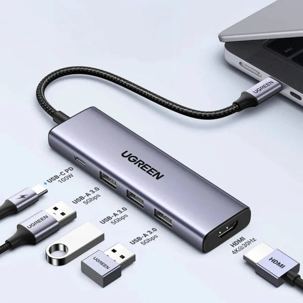 UGREEN 15596 Revodok 5 in 1 USB C Hub 3xUSB-A 3.0 + HDMI 4K@30Hz + 100W PD