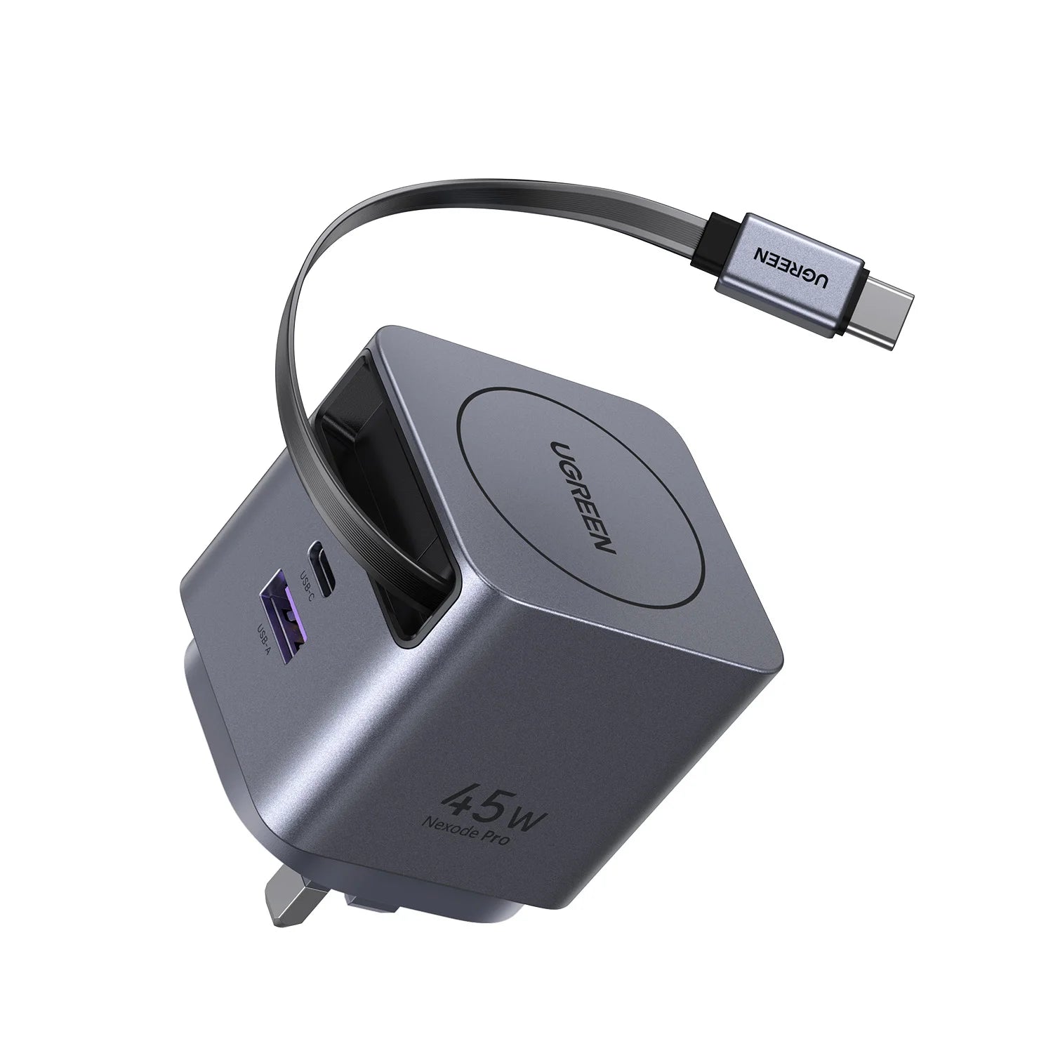 UGREEN 45W Nexode Pro GaN (USB-A*1 + Type-C*1) Fast Charger with Retractable Cable – X614 65823