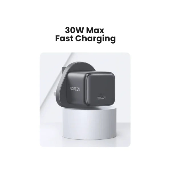 UGREEN 30W One Port USB-C GaN Fast Charger UK - Space Grey