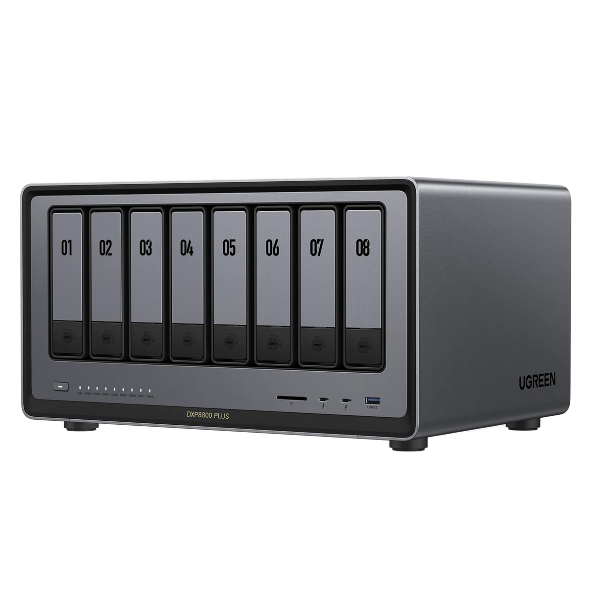 UGREEN CM755 35127B NAS DXP8800 Plus 8-Bay, Intel i5 1235u 10-Core CPU (Diskless) | 8GB DDR5 RAM, Bulit-in 128G SSD for System, 2x10GbE, 2x M.2 NVMe Slots, 8K HDMI, 2x TBT4, Network Attached Storage (Diskless)