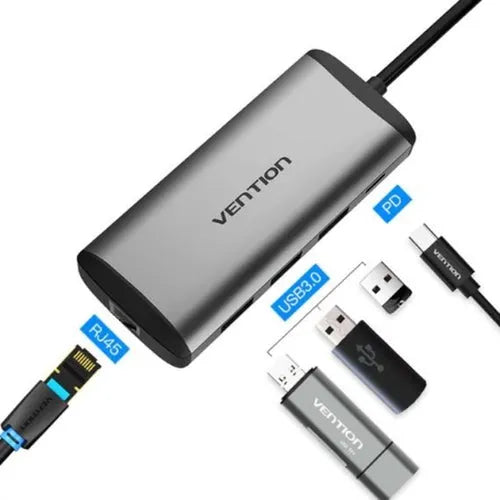Vention USB-C Hub – 3x USB 3.0, RJ45 Ethernet, Micro-B Port, 0.15M Cable, Black ABS (VEN TGPBB)