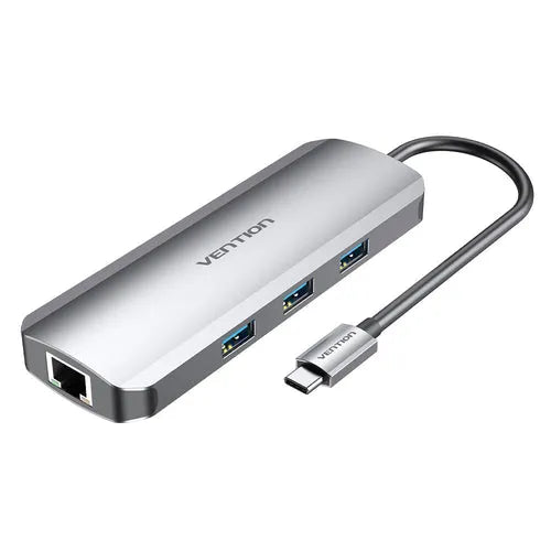 Vention USB-C MULTI-FUNCTIONAL 9 in 1 DOCKING STATION (VEN TOLHB) Type C to HDMI USB3.0x3 RJ45 SD TF TRRS 3.5mm PD (100W) 0.15M Gray Aluminum Alloy Type