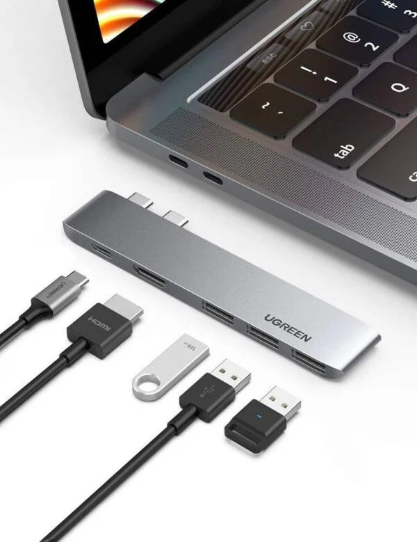 UGREEN multifunctional 5 IN 1 Dual USB-C HUB to USB Type C PD, HDMI 4K @ 30 Hz , 3x USB 3.0 for MacBook Pro CM251 60559