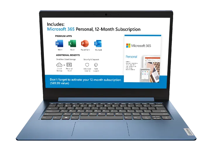 Lenovo IdeaPad 1 14IGL Laptop Intel Celeron N4020 Laptop Intel UHD Graphics 600 8 GB DDR4-2400 Ram 256 GB SSD 14" HD Display Cloud Grey