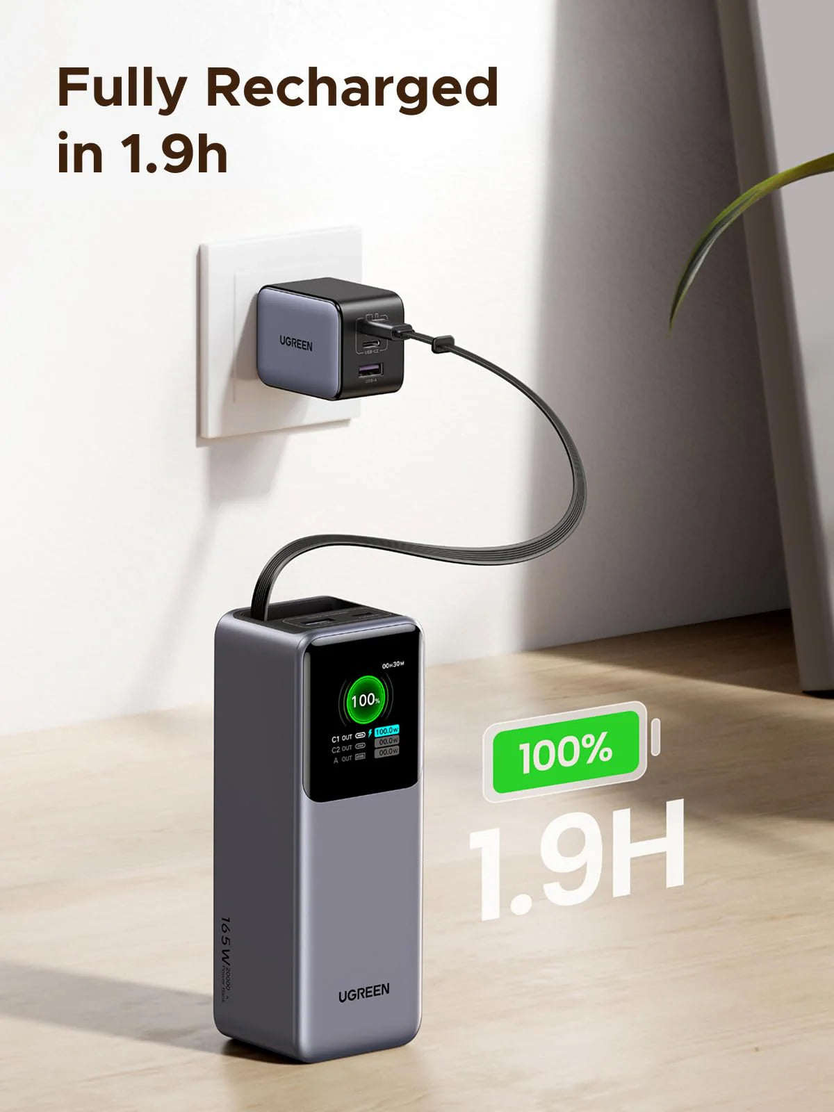 UGREEN 20000mAh 165W Laptop Power Bank with Retractable Cable – PB726 – 55987B