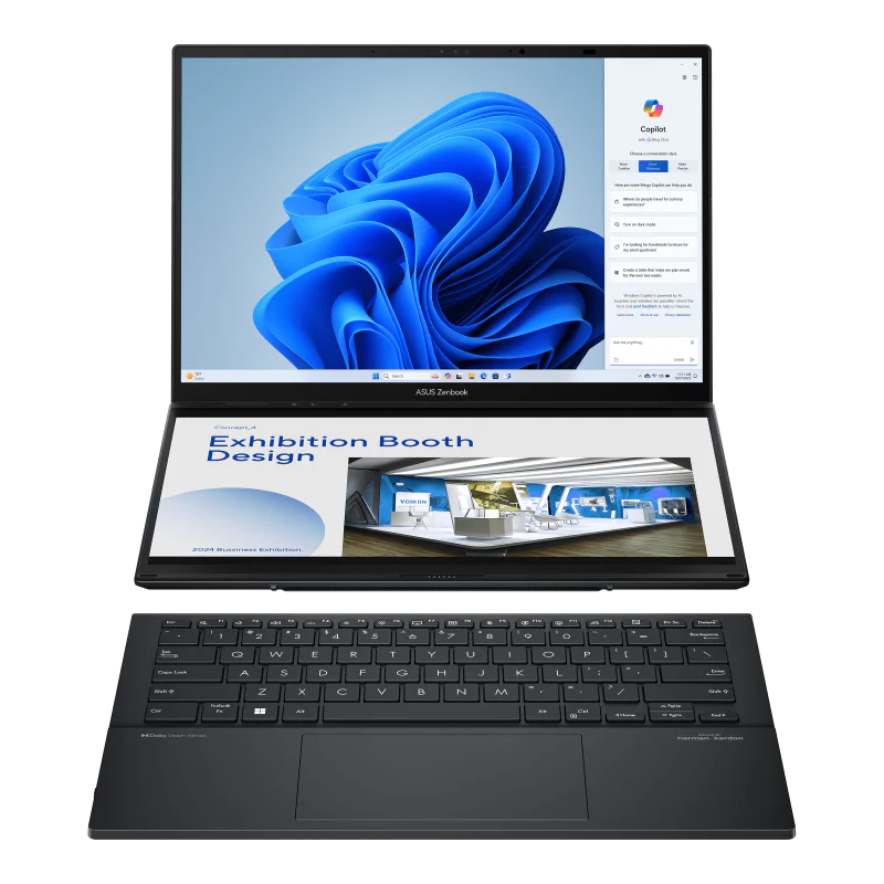 ASUS Zenbook Duo (2025) Ultra 9 Intel® Core™ Ultra 9 285H Processor Intel® AI Boost NPU Intel® Arc™ Graphics Dual 14” 3K OLED Touch Displays 32GB RAM 2TB SSD Windows 11 Home UX8406CA-PZ005W