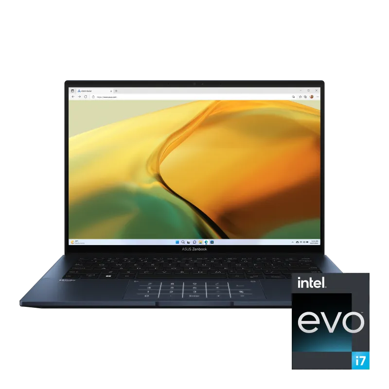 ASUS Zenbook 14 OLED - UX3402ZA Laptop 12th Gen Intel Core™ i7-1260P 2.1 GHz EVO Intel® Iris Xe Graphics 14.0 Inch WQXGA Touch Screen Display 16GB LPDDR5 Onboard Ram 512GB SSD Windows 11 Ponder Blue