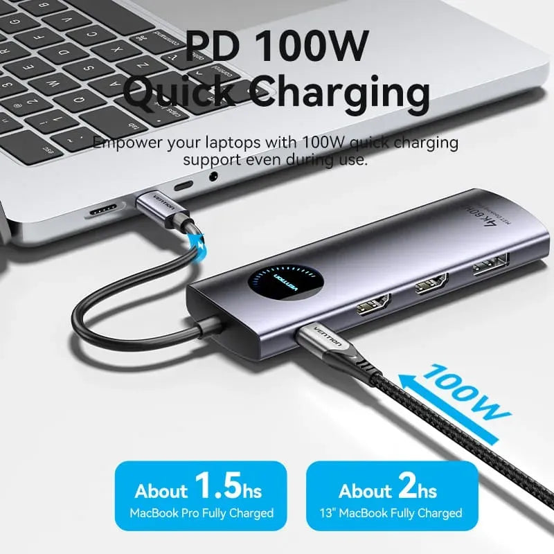 Vention USB-C MULTI-FUNCTIONAL 9 in 1 DOCKING STATION (VEN TQVHB)Type c to HDMI x 2 USB 3.0 x 2 USB 2.0 RJ45 SD TF PD(100W)