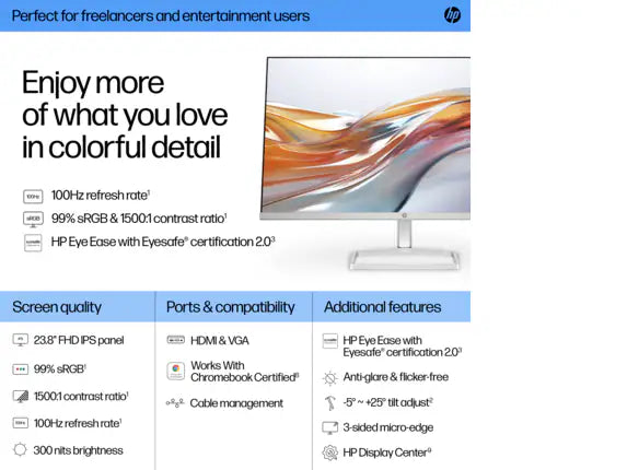 HP Series 5 23.8 inch FHD White Monitor – 524SW