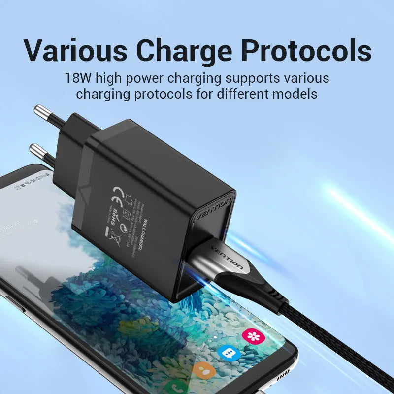 Vention 1-port USB Wall Charger(18W) UK-Plug Black