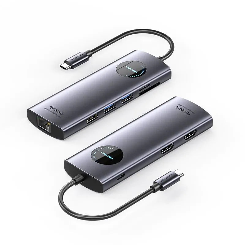 Vention USB-C MULTI-FUNCTIONAL 9 in 1 DOCKING STATION (VEN TQVHB)Type c to HDMI x 2 USB 3.0 x 2 USB 2.0 RJ45 SD TF PD(100W)