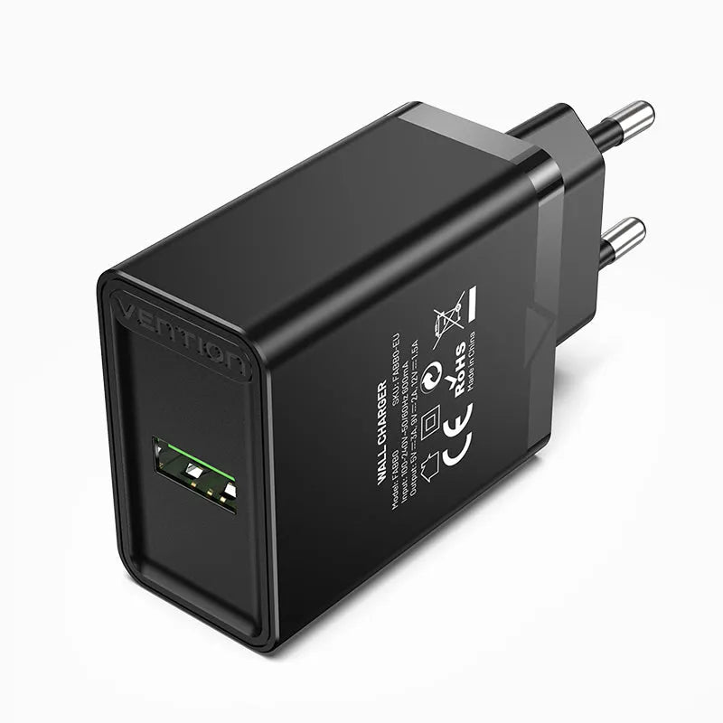 Vention 1-port USB Wall Charger(18W) UK-Plug Black