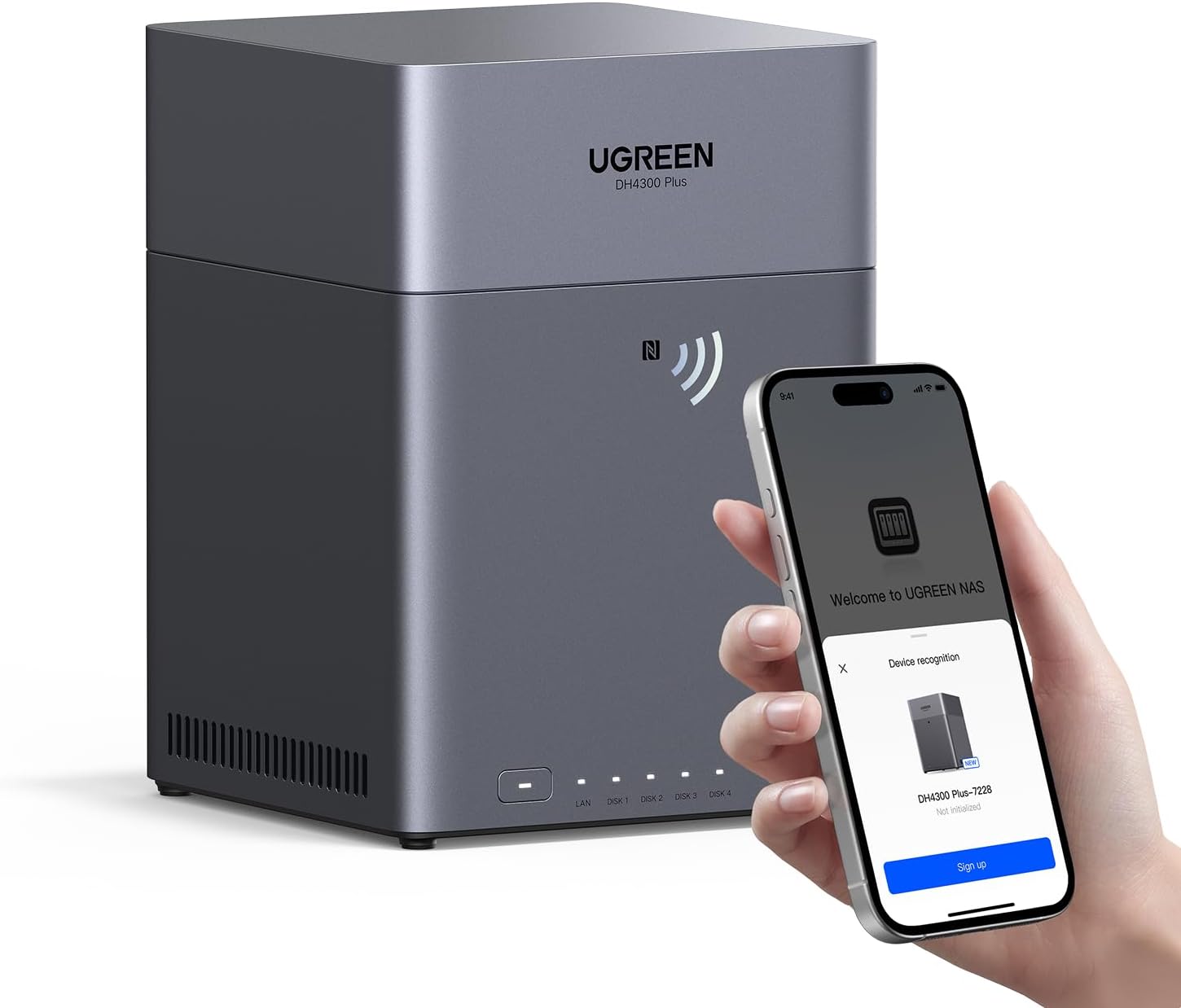 UGREEN NAS DH4300 Plus 85660 4-Bay, Support Capacity up to 128TB (Diskless) | Remote Access, AI Photo Album, Beginner Friendly, 8GB LPDDR4X RAM, 2.5GbE, 4K HDMI, Network Attached Storage (Diskless)