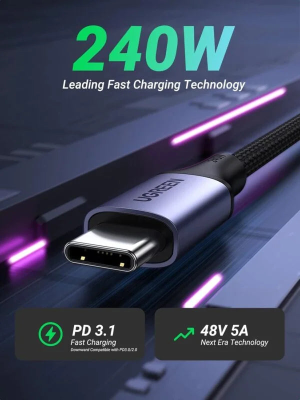 UGREEN US535 15311 240W USB-C to USB-C, 480MBs, PD Fast Charging Cable 5A Max Space Gray 1m