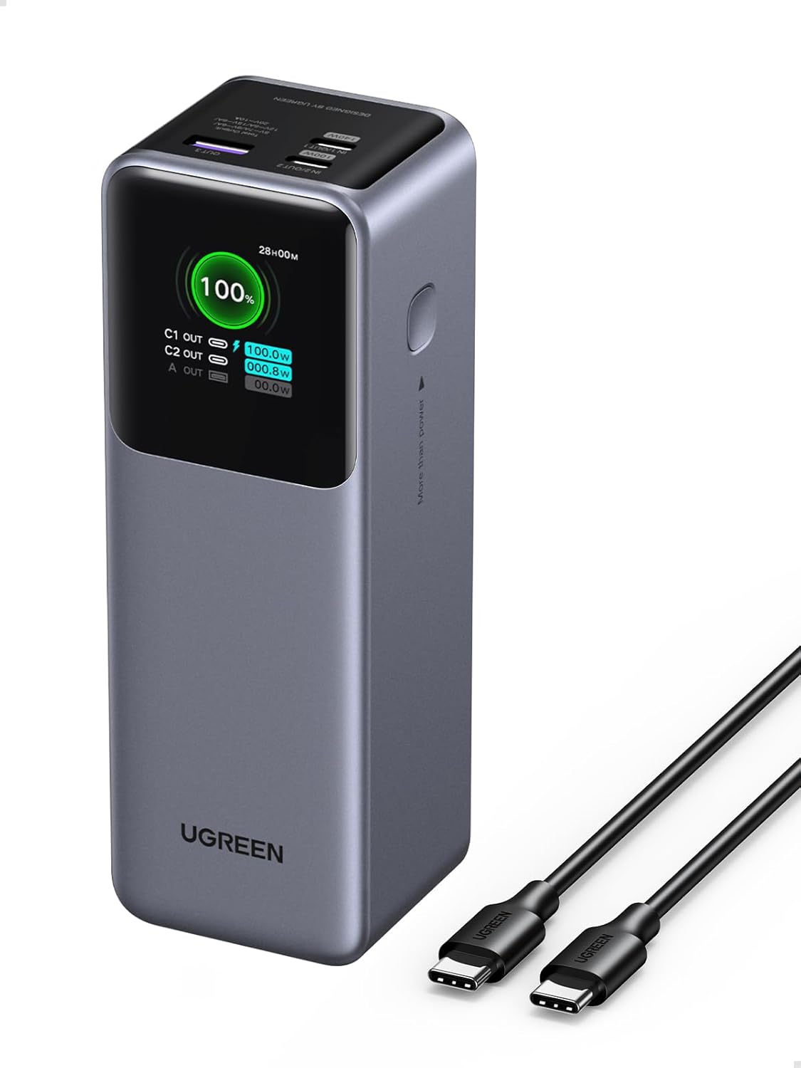 UGREEN Nexode 25000mAh 200W Portable Laptop Power bank PD 3.1 Fast Charging 90Wh 3-Port Battery Pack with TFT Smart Display PB726 35552B