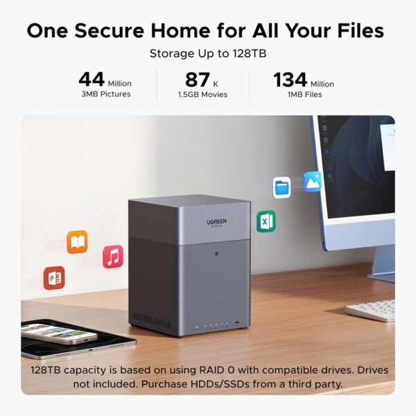 UGREEN NAS DH4300 Plus 85660 4-Bay, Support Capacity up to 128TB (Diskless) | Remote Access, AI Photo Album, Beginner Friendly, 8GB LPDDR4X RAM, 2.5GbE, 4K HDMI, Network Attached Storage (Diskless)