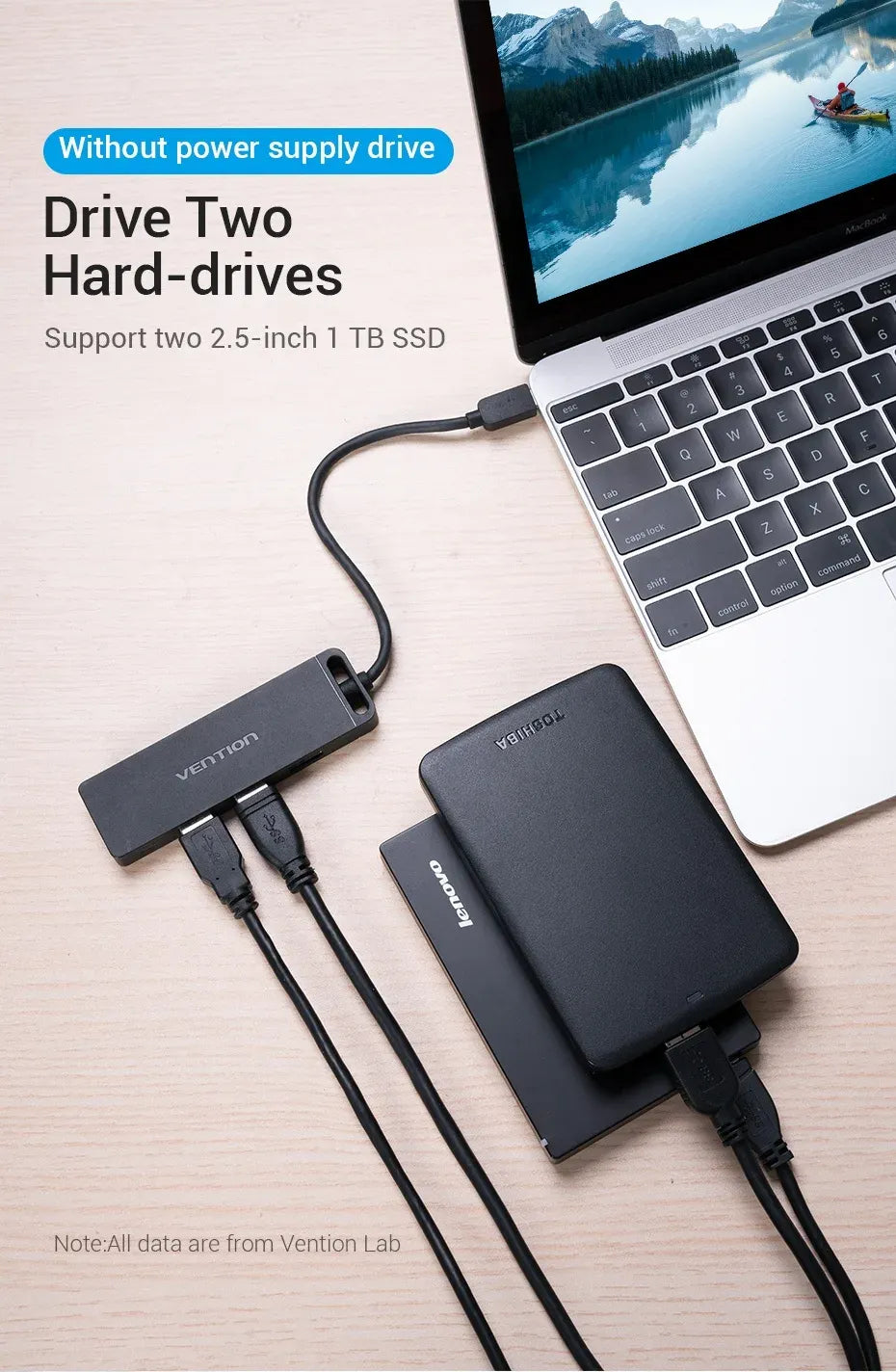 Vention USB-C to 4-Port USB 3.0 Hub with Power Supply – 0.5M Cable, Black ABS (VEN TGKBD)
