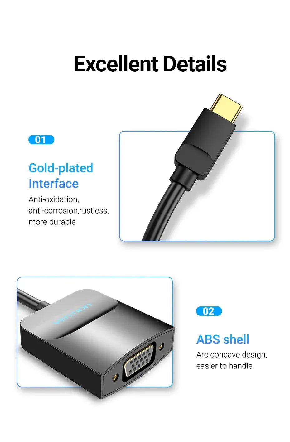 Vention USB-C to VGA Adapter (VEN TDDBB) – 0.15M Cable, Black ABS Housing