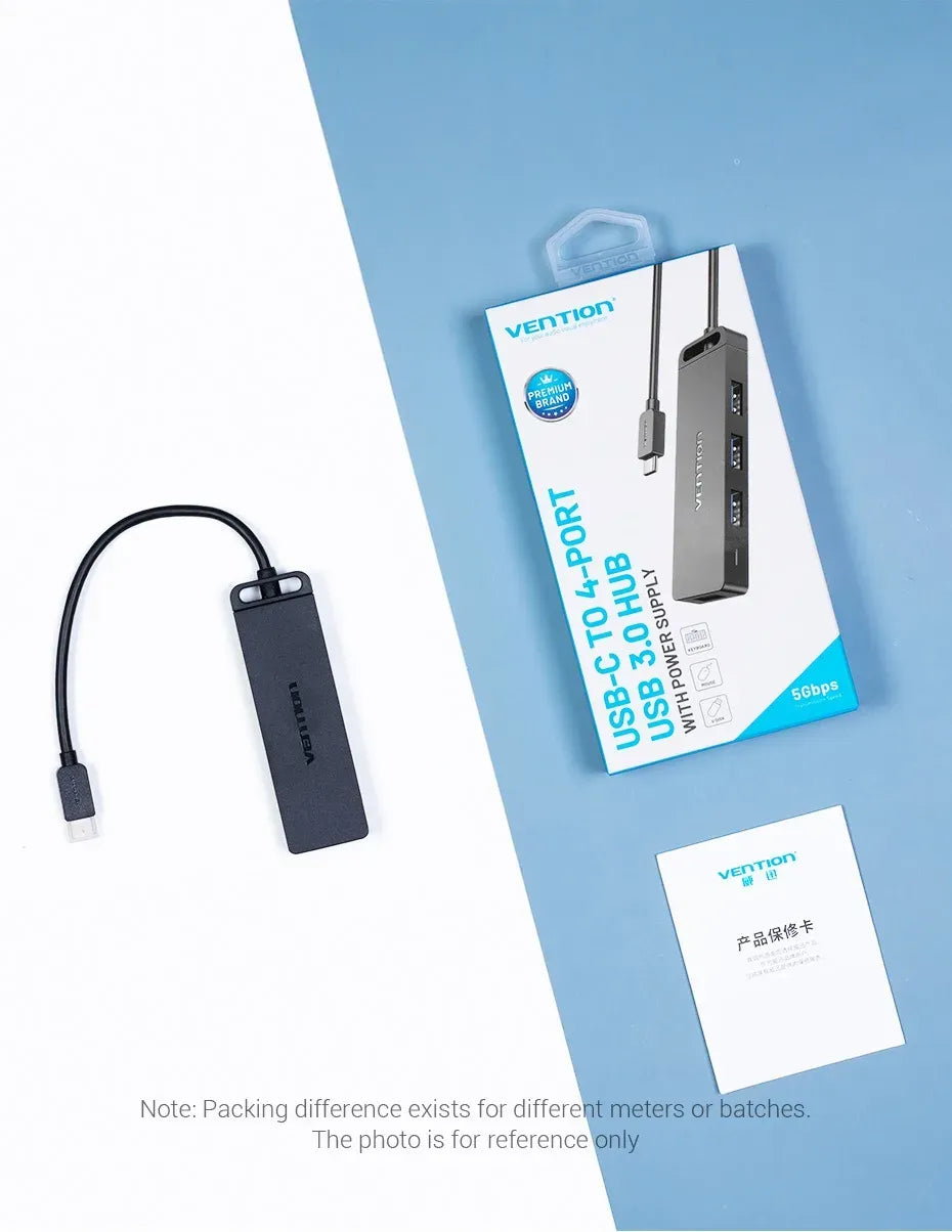Vention USB-C to 4-Port USB 3.0 Hub with Power Supply – 0.5M Cable, Black ABS (VEN TGKBD)
