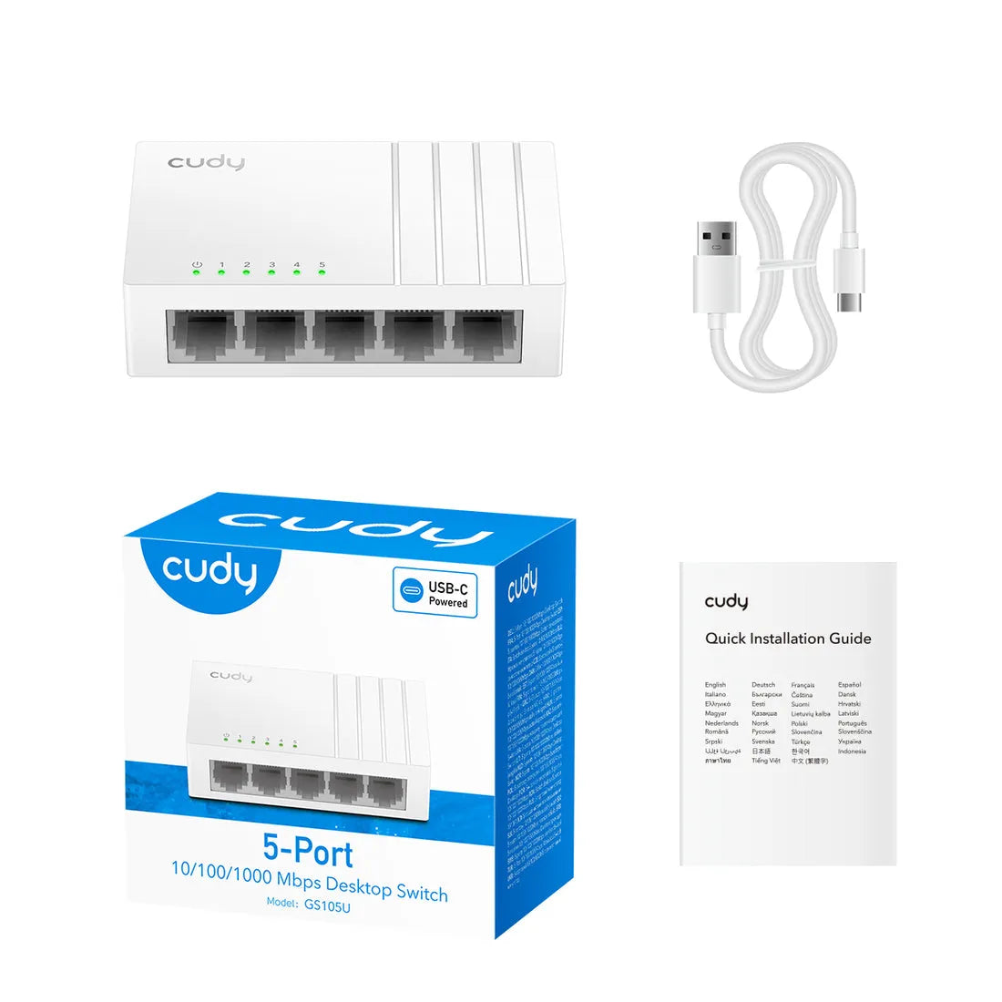 CUDY 5-PORT Gigabit metal switch 8 x 10/100/1000Mbps RJ45 ports