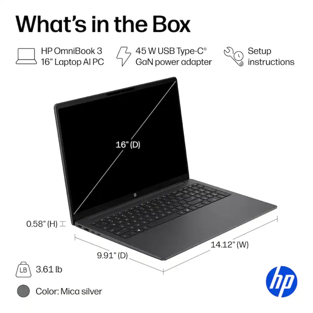 HP OmniBook 3 16 Laptop Intel Core Ultra 7 255U 16GB RAM 512GB SSD 16-Inch WUXGA IPS Touchscreen Windows 11 Home