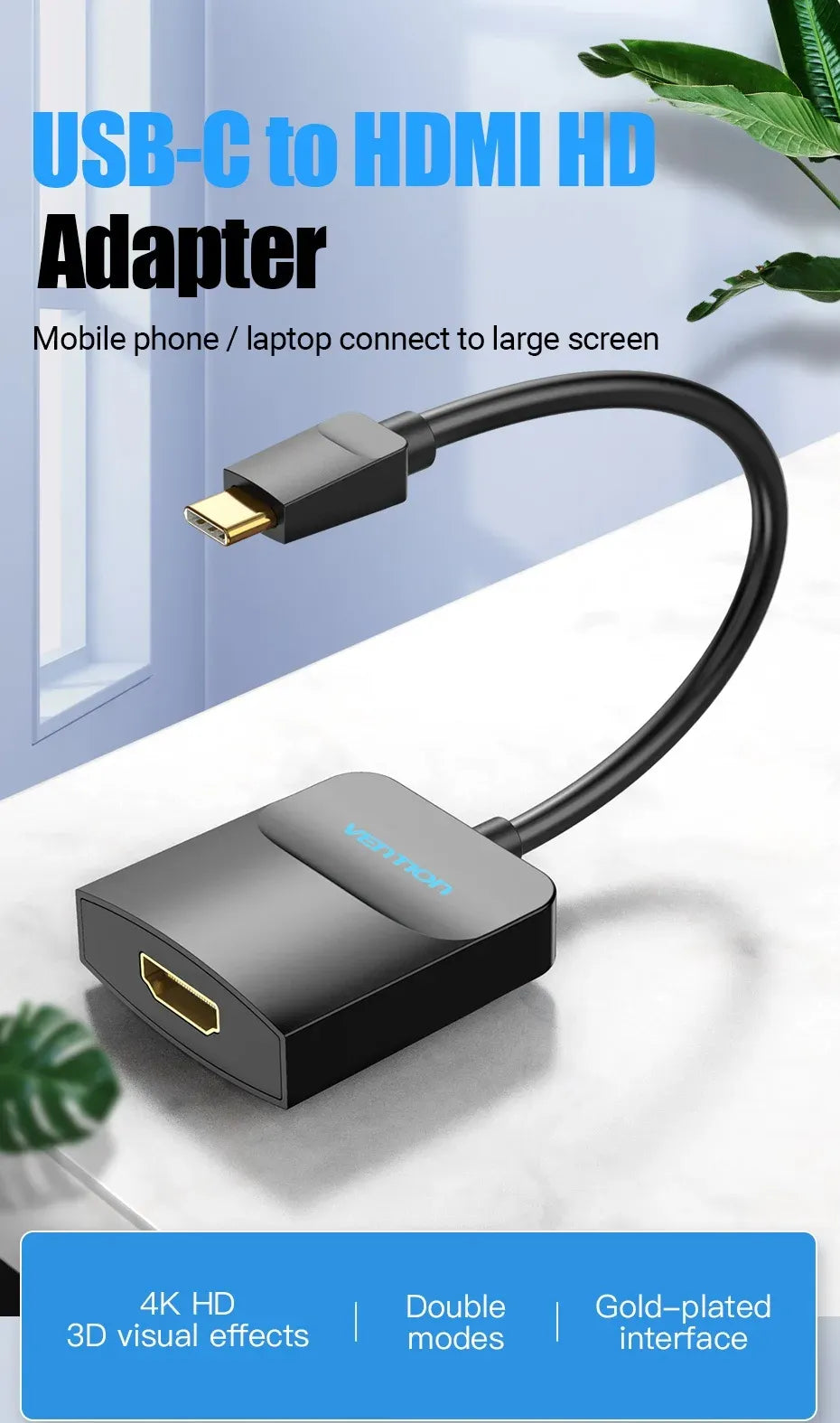 Vention USB-C to HDMI Adapter(VEN TDCBB) – 0.15M Cable, Black ABS Housing