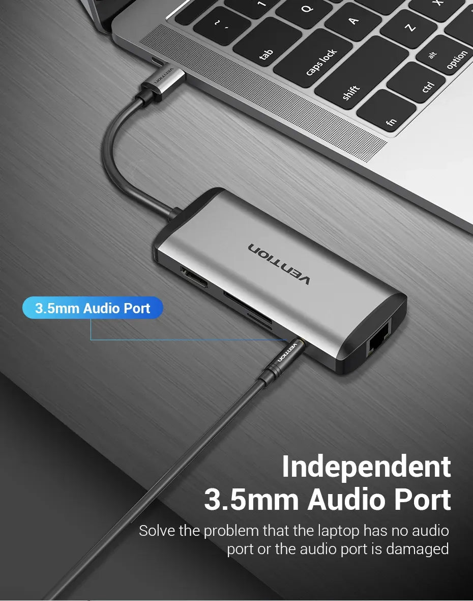 Vention USB-C MULTI-FUNCTIONAL 9 in 1 DOCKING STATION (VEN THAHB) Type to HDMI USB3.0*3 TF SD RJ45 3.5mm Audio PD (87W)