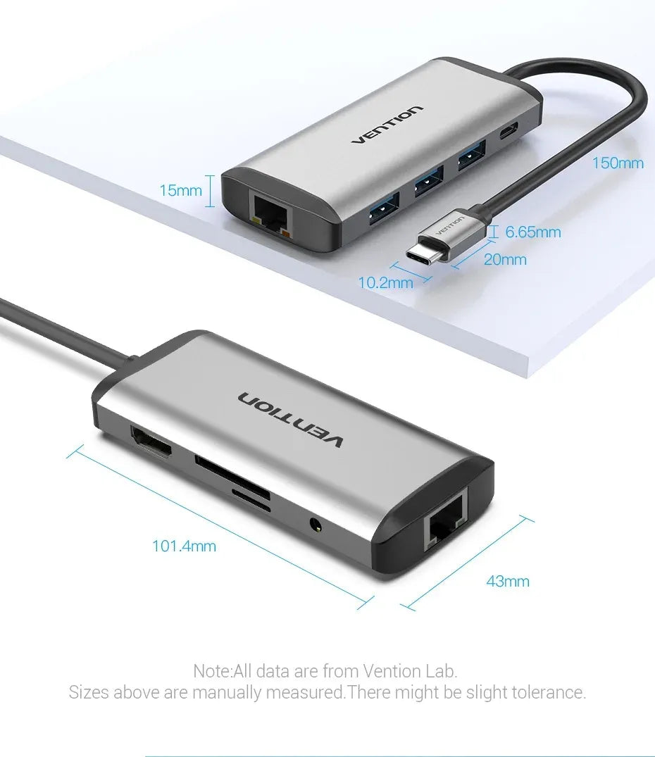Vention USB-C MULTI-FUNCTIONAL 9 in 1 DOCKING STATION (VEN THAHB) Type to HDMI USB3.0*3 TF SD RJ45 3.5mm Audio PD (87W)