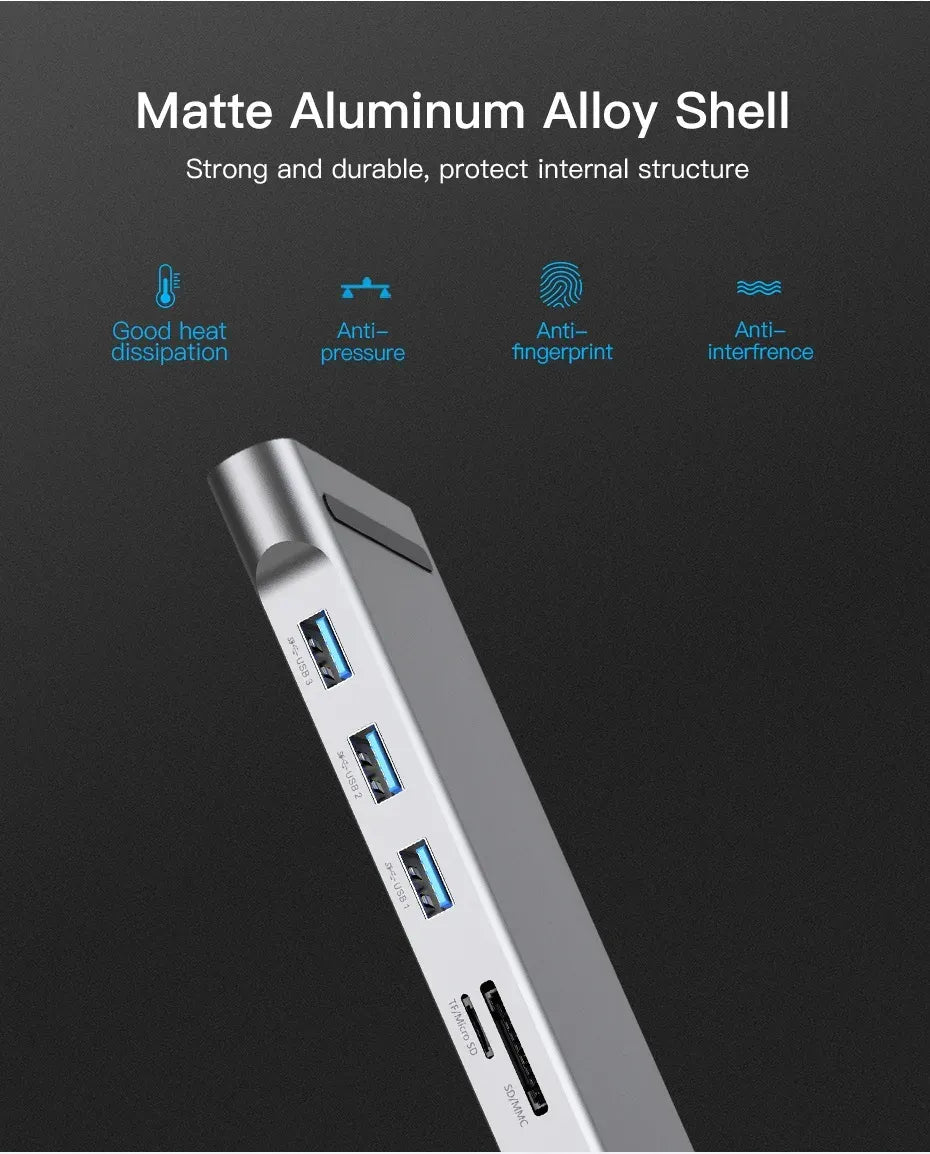 Vention USB-C MULTI-FUNCTIONAL 12 in 1 DOCKING STATION - Type-C to DP/HDMI/VGA/USB-C Gen 1/USB 3.0x2/USB 2.0/RJ45/SD/TF/TRRS 3.5mm/PD