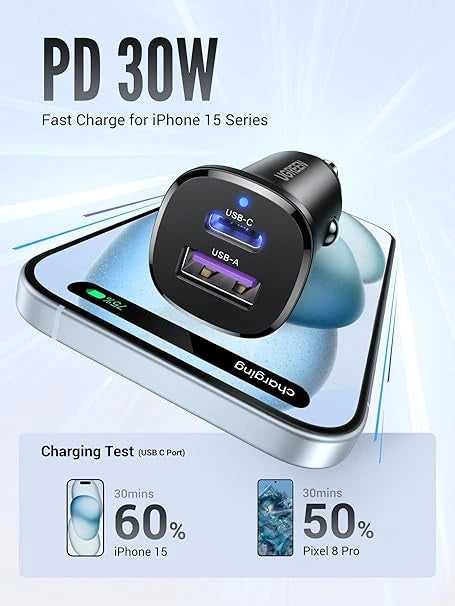 UGREEN 30W Type-C + USB Dual Port Car Charger EC305 25845