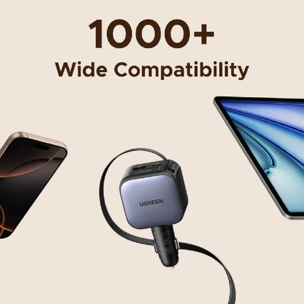 UGREEN 60W Retractable Cable With Type-C+USB Car Charger EC602 55212B