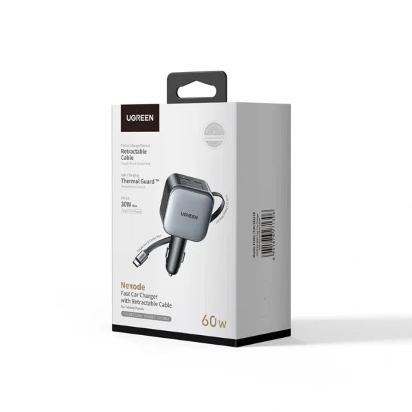 UGREEN 60W Retractable Cable With Type-C+USB Car Charger EC602 55212B