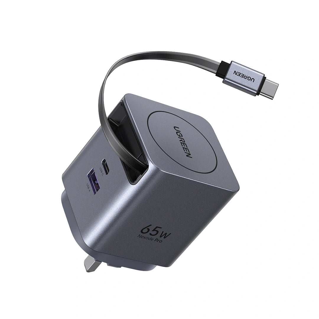 UGREEN 65W Nexode Pro GaN (USB-A*1 + Type-C*1) Fast Charger with Retractable Cable – X615 – 65826
