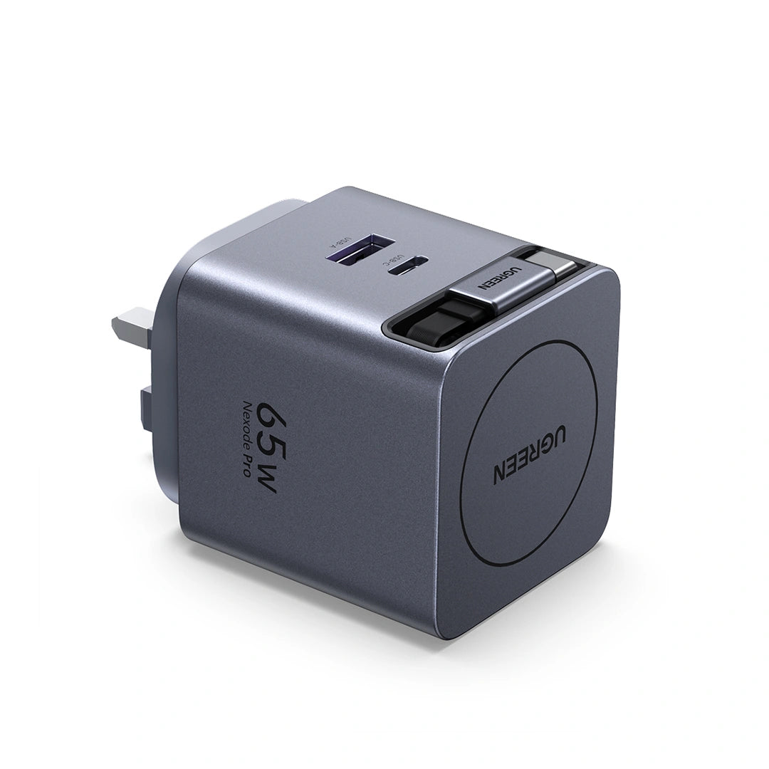 UGREEN 65W Nexode Pro GaN (USB-A*1 + Type-C*1) Fast Charger with Retractable Cable – X615 – 65826