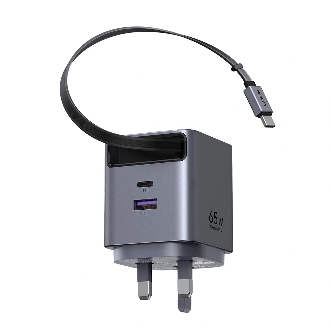 UGREEN 65W Nexode Pro GaN (USB-A*1 + Type-C*1) Fast Charger with Retractable Cable – X615 – 65826