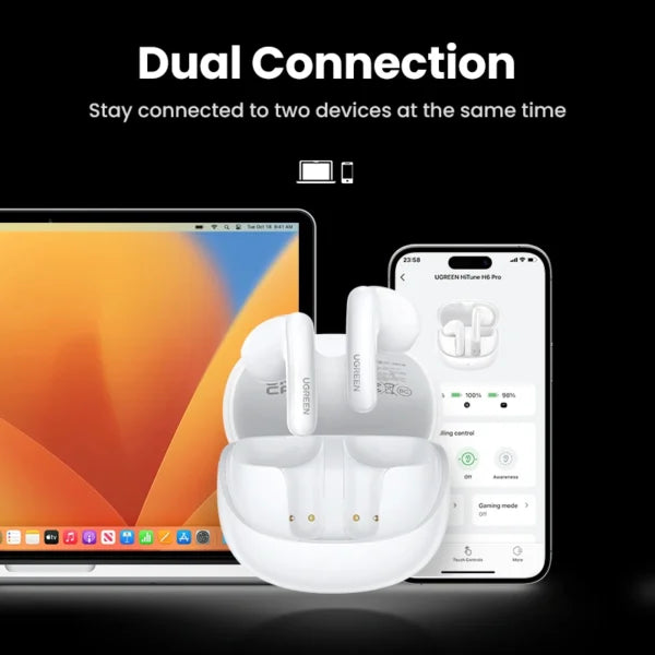 UGREEN HiTune H6 Pro Hybrid Active Noise-Cancelling Earbuds (White) | WS203 – 35873 | Can Connect To Two Devices at The Same Time