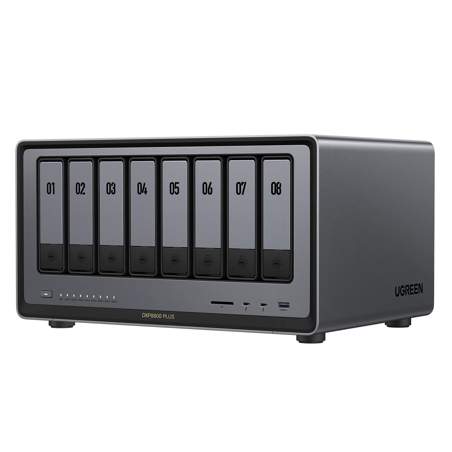 UGREEN CM755 35127B NAS DXP8800 Plus 8-Bay, Intel i5 1235u 10-Core CPU (Diskless) | 8GB DDR5 RAM, Bulit-in 128G SSD for System, 2x10GbE, 2x M.2 NVMe Slots, 8K HDMI, 2x TBT4, Network Attached Storage (Diskless)